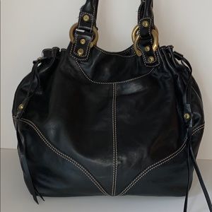 Francesco Biasia Black Leather Shoulder Handbag Purse Bag Large